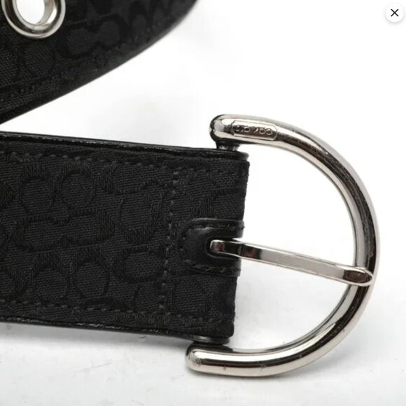 Coach Signature Jacquard Black Canvas Leather Belt Classic Monogram Silver K8 - Picture 14 of 16